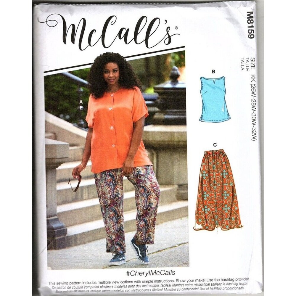 McCall's M8159 Womens 26W to 32W Skirt, Top, Dress and Pants Sewing Pattern